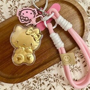 Hello Kitty Pink and Gold Charm Lanyard Keychain